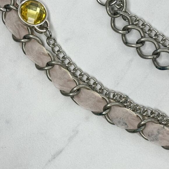 Pink Flower Rhinestone Silver Tone Metal Chain Link Belt Size Large L XL - Picture 6 of 12